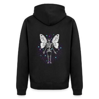 Skeleton Butterfly Dripping Skull Goth - Unisex Premium Bio Zip Hoodie - Schwarz - Hinten - Nico (187cm)