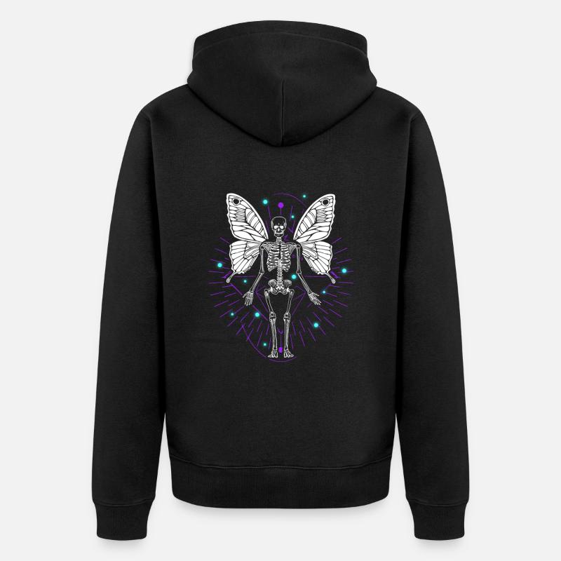 Skeleton Butterfly Dripping Skull Goth - Unisex Premium Bio Zip Hoodie - Schwarz