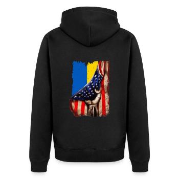 Fight for Ukraine USA Flagge Ukraine - Unisex Premium Bio Zip Hoodie - Schwarz - Hinten - Nico (187cm)
