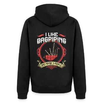 I Like Bagpiping And Maybe 3 People - Bagpiper - Unisex Premium Bio Zip Hoodie - Schwarz - Hinten - Nico (187cm)