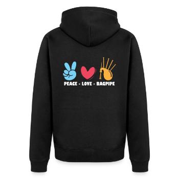 Peace - Love - Bagpipe - Bagpiper - Unisex Premium Organic Zip Hoodie - black - Back - Nico (187cm)