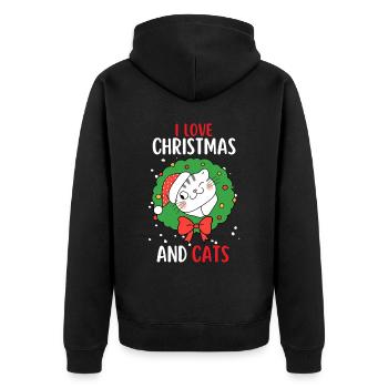 I Love Christmas and Cats Cat Christmas - Unisex Premium Organic Zip Hoodie - black - Back - Nico (187cm)