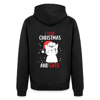 J’aime Noël et Chats Chat Noël - Veste à capuche bio Premium Unisexe - noir - Dos - Nico (187cm)
