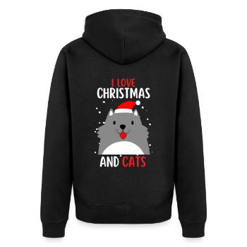 J’aime Noël et Chats Chat Noël - Veste à capuche bio Premium Unisexe - noir - Dos - Nico (187cm)