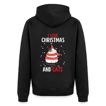 I Love Christmas and Cats Cat Christmas - Unisex Premium Organic Zip Hoodie - black - Back - Nico (187cm)