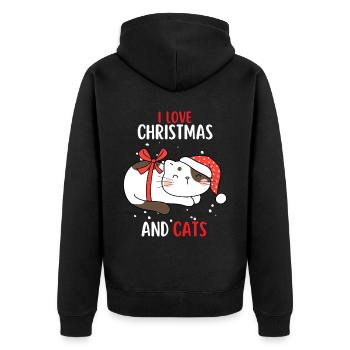 I Love Christmas and Cats Cat Christmas - Unisex Premium Organic Zip Hoodie - black - Back - Nico (187cm)