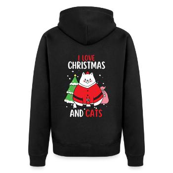 I Love Christmas and Cats Cat Christmas - Unisex Premium Organic Zip Hoodie - black - Back - Nico (187cm)
