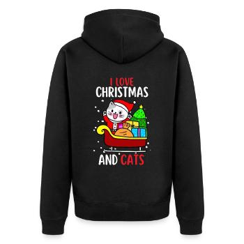 I Love Christmas and Cats Cat Christmas - Unisex Premium Organic Zip Hoodie - black - Back - Nico (187cm)