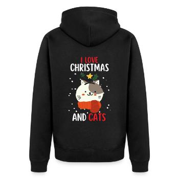 I Love Christmas and Cats Cat Christmas - Unisex Premium Organic Zip Hoodie - black - Back - Nico (187cm)