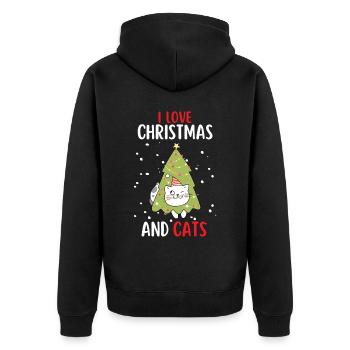 J’aime Noël et Chats Chat Noël - Veste à capuche bio Premium Unisexe - noir - Dos - Nico (187cm)