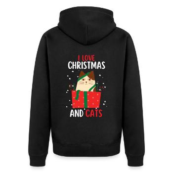 I Love Christmas and Cats Cat Christmas - Unisex Premium Organic Zip Hoodie - black - Back - Nico (187cm)