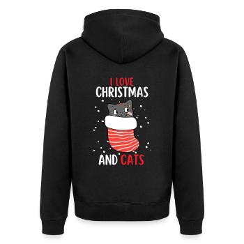 I Love Christmas and Cats Cat Christmas - Unisex Premium Organic Zip Hoodie - black - Back - Nico (187cm)