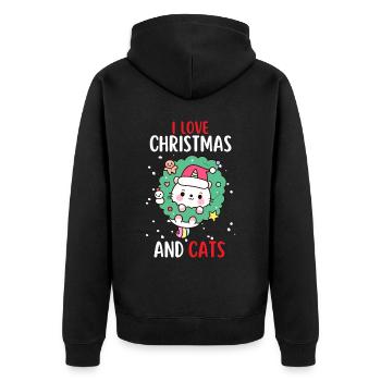 J’aime Noël et Chats Chat Noël - Veste à capuche bio Premium Unisexe - noir - Dos - Nico (187cm)
