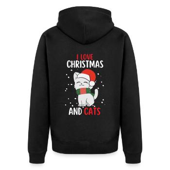 J’aime Noël et Chats Chat Noël - Veste à capuche bio Premium Unisexe - noir - Dos - Nico (187cm)