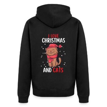I Love Christmas and Cats Cat Christmas - Unisex Premium Organic Zip Hoodie - black - Back - Nico (187cm)