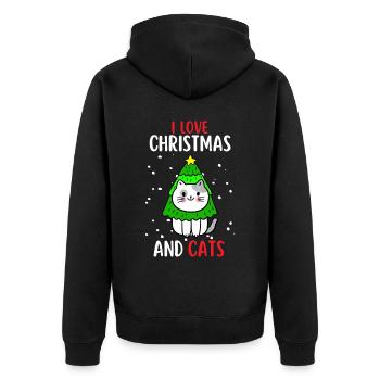 J’aime Noël et Chats Chat Noël - Veste à capuche bio Premium Unisexe - noir - Dos - Nico (187cm)