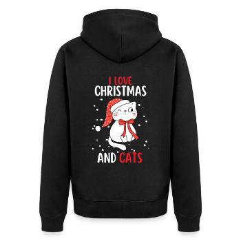 J’aime Noël et Chats Chat Noël - Veste à capuche bio Premium Unisexe - noir - Dos - Nico (187cm)