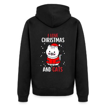 I Love Christmas and Cats Cat Christmas - Unisex Premium Organic Zip Hoodie - black - Back - Nico (187cm)