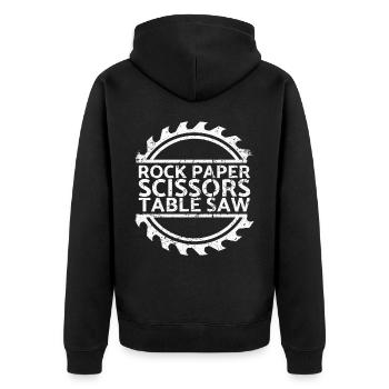 Rock Paper Scissors Tischkreissäge Für Tischler - Unisex Premium Bio Zip Hoodie - Schwarz - Hinten - Nico (187cm)