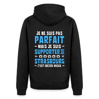 Strasbourg Racing Football Je ne suis pas parfait - Veste à capuche bio Premium Unisexe - noir - Dos - Nico (187cm)