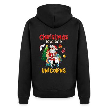 Einhorn Pferde Reitern Weihnachen Liebe Reiten - Unisex Premium Bio Zip Hoodie - Schwarz - Hinten - Nico (187cm)