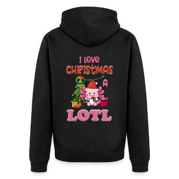 Love Christmas a LOTL, Liebe Weihnachten Axolotl - Unisex Premium Organic Zip Hoodie - black - Back - Nico (187cm)