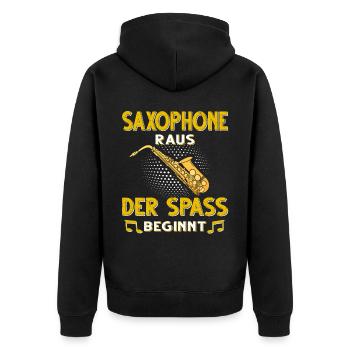 Saxophon. - Unisex Premium Bio Zip Hoodie - Schwarz - Hinten - Nico (187cm)