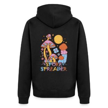 Cottagecore Aesthetic Retro Mushrooms and Mycology - Unisex Premium Organic Zip Hoodie - black - Back - Nico (187cm)