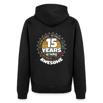 15 Years Awesome Retro 15. Geburtstag Countdown - Unisex Premium Bio Zip Hoodie - Schwarz - Hinten - Nico (187cm)