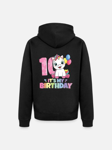 Regenboog Eenhoorn 10e Verjaardag Meisje 10 jaar - Uniseks Premium bio ziphoodie - zwart