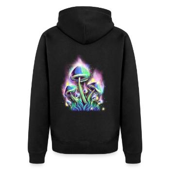Cottagecore Aesthetic Retro Mushrooms and Mycology - Unisex Premium Organic Zip Hoodie - black - Back - Nico (187cm)