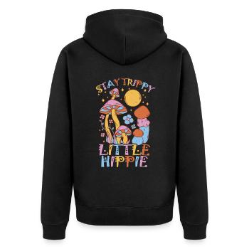 Cottagecore Aesthetic Retro Mushrooms and Mycology - Unisex Premium Organic Zip Hoodie - black - Back - Nico (187cm)