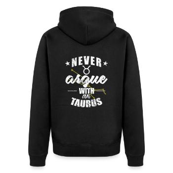 Sternzeichen Never argue with an Taurus Stier - Unisex Premium Bio Zip Hoodie - Schwarz - Hinten - Nico (187cm)