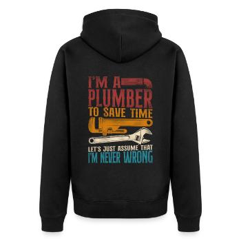 Plumbing Plumber Vintage Retro I'm - Unisex Premium Bio Zip Hoodie - Schwarz - Hinten - Nico (187cm)