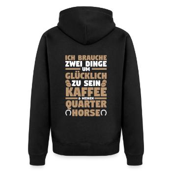 Pferd Reitsport Reiten Pferdesport Kaffee Quarter - Unisex Premium Bio Zip Hoodie - Schwarz - Hinten - Nico (187cm)