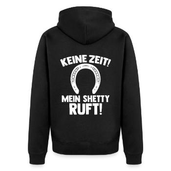 Pferd Reitsport Reiten Pferdesport Shetty - Unisex Premium Bio Zip Hoodie - Schwarz - Hinten - Nico (187cm)