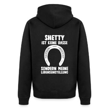 Pferd Reitsport Reiten Pferdesport Shetty - Unisex Premium Bio Zip Hoodie - Schwarz - Hinten - Nico (187cm)