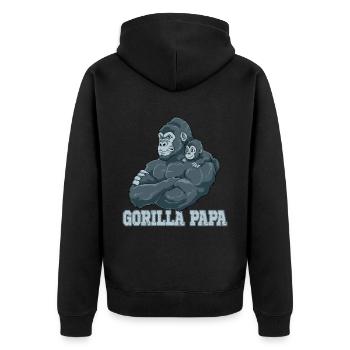 Gorilla Papa Vater und Baby Papa Vatertag - Unisex Premium Bio Zip Hoodie - Schwarz - Hinten - Nico (187cm)