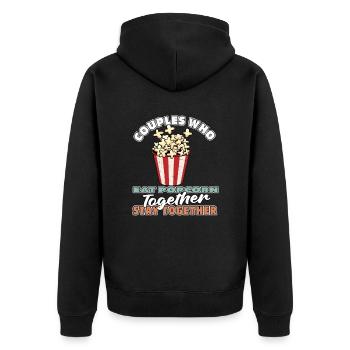 Popcorn Paar - Unisex Premium Bio Zip Hoodie - Schwarz - Hinten - Nico (187cm)