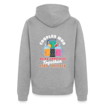 Smoothie Paar - Unisex Premium Bio Zip Hoodie - Grau meliert - Hinten - Nico (187cm)