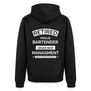 Barkeeper im Ruhestand - Unisex Premium Bio Zip Hoodie - Schwarz - Hinten - Nico (187cm)