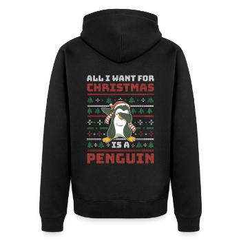 Xmas Penguin Hässlicher Weihnachtspulli Geschenk - Unisex Premium Bio Zip Hoodie - Schwarz - Hinten - Nico (187cm)