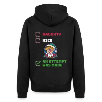 An Attempt Was Made Naughty or Nice Gift - Unisex Premium Organic Zip Hoodie - black - Back - Nico (187cm)