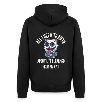 All I Need To Know About Life Cat - Unisex Premium Organic Zip Hoodie - black - Back - Nico (187cm)