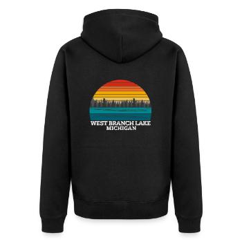 West Branch Lake Michigan - Unisex Premium Bio Zip Hoodie - Schwarz - Hinten - Nico (187cm)