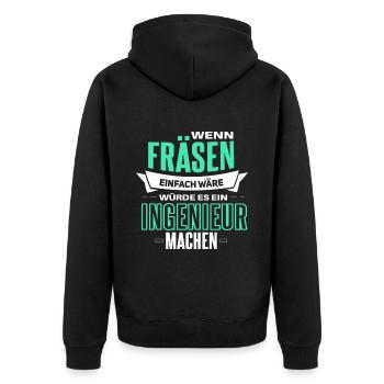 Witziger Zerspannungsmechaniker Spruch - Unisex Premium Bio Zip Hoodie - Schwarz - Hinten - Nico (187cm)