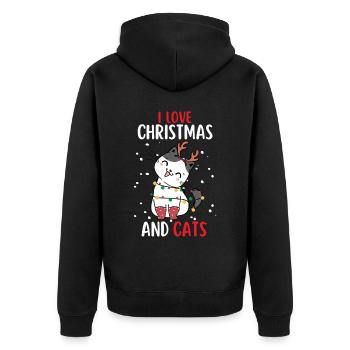 I Love Christmas and Cats Cat Christmas - Unisex Premium Organic Zip Hoodie - black - Back - Nico (187cm)