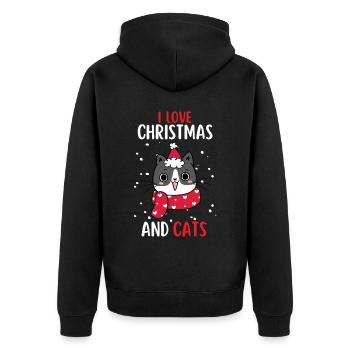 I Love Christmas and Cats Cat Christmas - Unisex Premium Organic Zip Hoodie - black - Back - Nico (187cm)