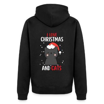 I Love Christmas and Cats Cat Christmas - Unisex Premium Organic Zip Hoodie - black - Back - Nico (187cm)