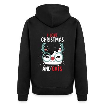 I Love Christmas and Cats Cat Christmas - Unisex Premium Organic Zip Hoodie - black - Back - Nico (187cm)